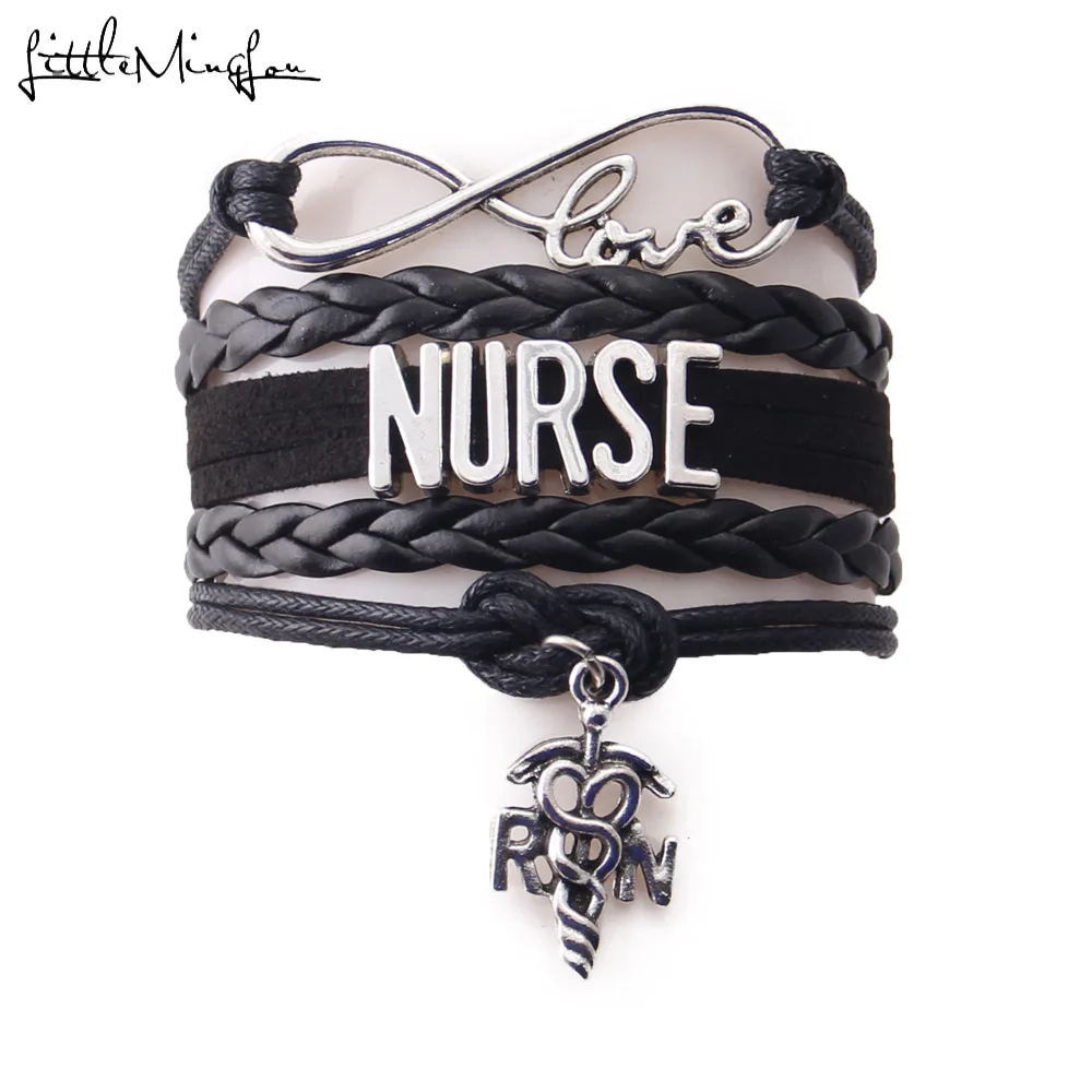 Маленький Minglou Infinity Love RN браслет с надписью NURSE LPN medical Очаровательные кожаные