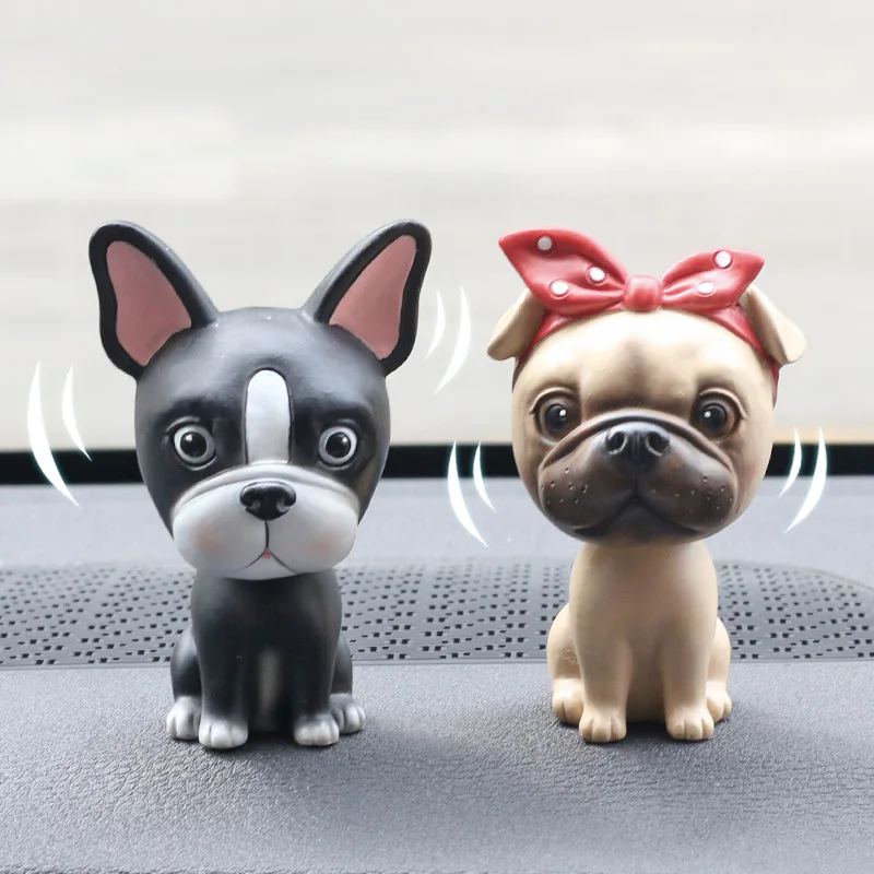 

1pc Cute Dog Figurine Shaking Head Ornament Corgi Pug Bulldog Car Decorations Cake Decor