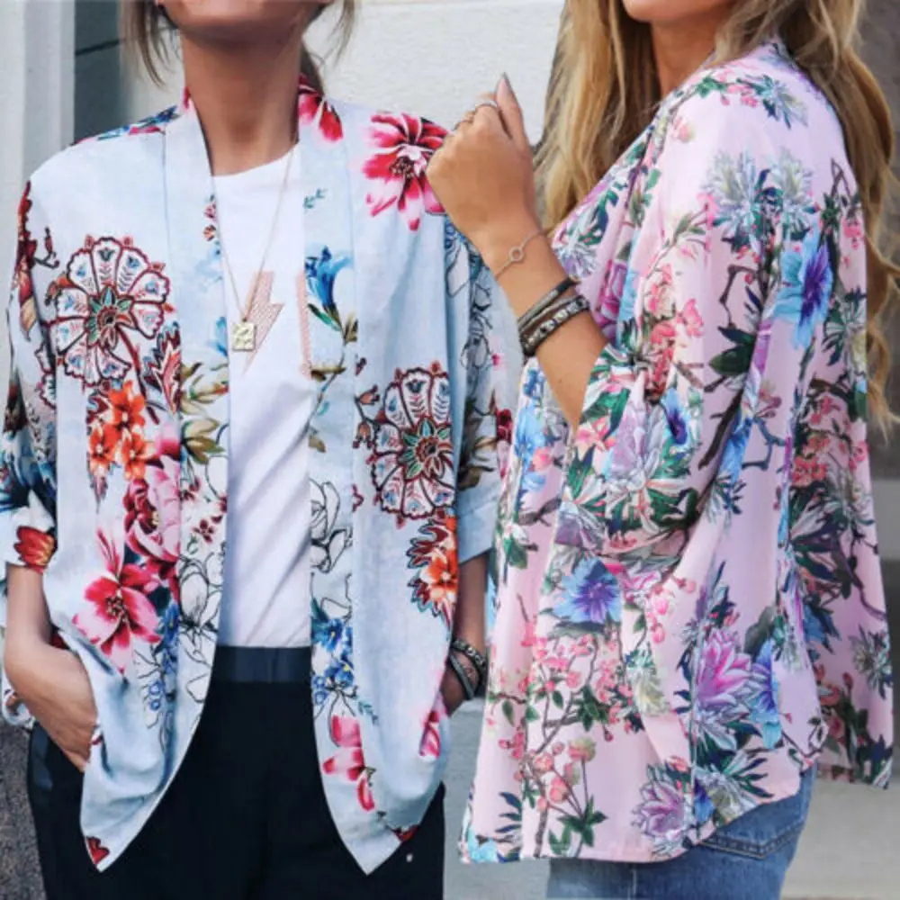

Spring Womens Floral Casual Jacket Coat Ladies Outwear Suits Tops Cardigans Ladies Office 4/3 Sleeve Casual Suits Jacket Outwear