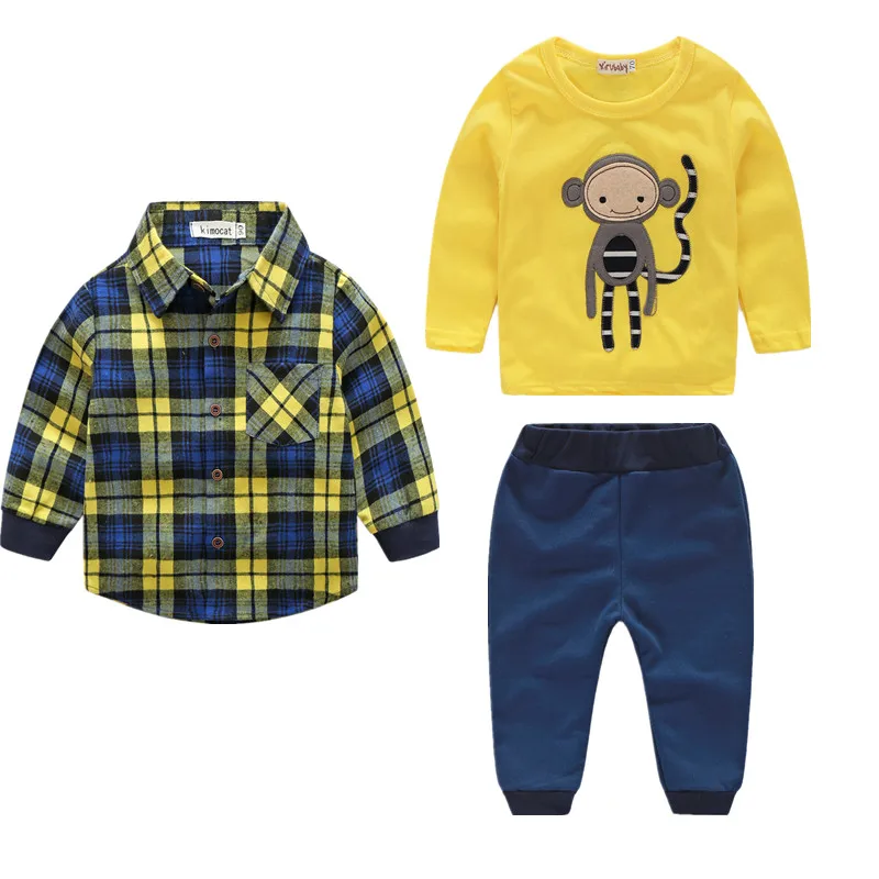 Одежда для новорожденных Baby boy одежда обезьяна хлопок футболки+ плед пиджаки+ брюки новорожденный мальчик одежда детская одежда набор