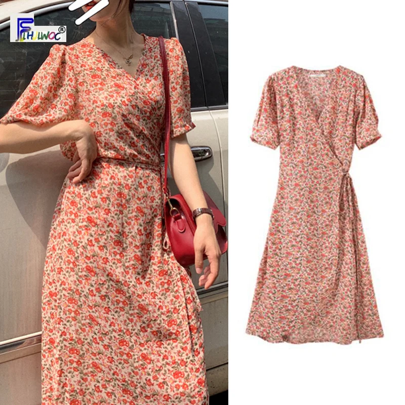 Женское винтажное платье с бантом ТРАПЕЦИЕВИДНОЕ летнее в Корейском стиле