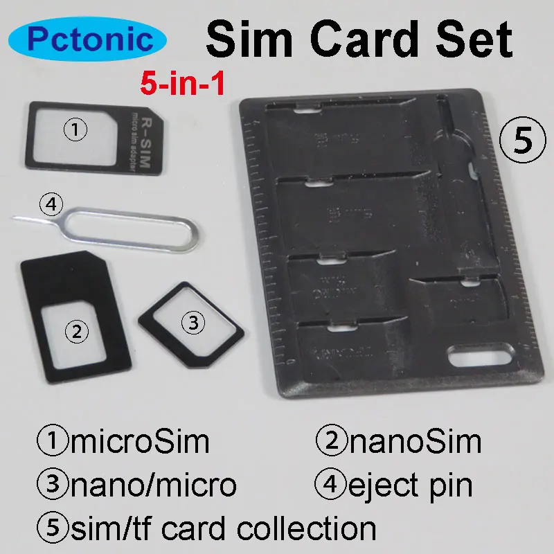 

PCTONIC 5-in-1 Nano Sim Card Adapter standard micro sim card restore tf card collection Tray Eject needle Pin for iphone