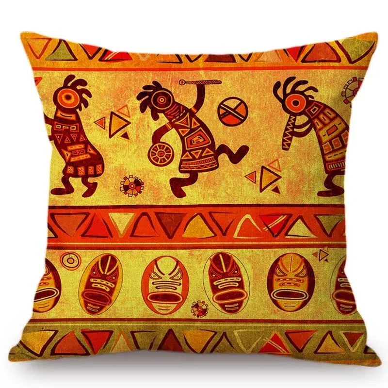 Оранжевый Чехол на подушку в африканском стиле с абстрактным мультяшным