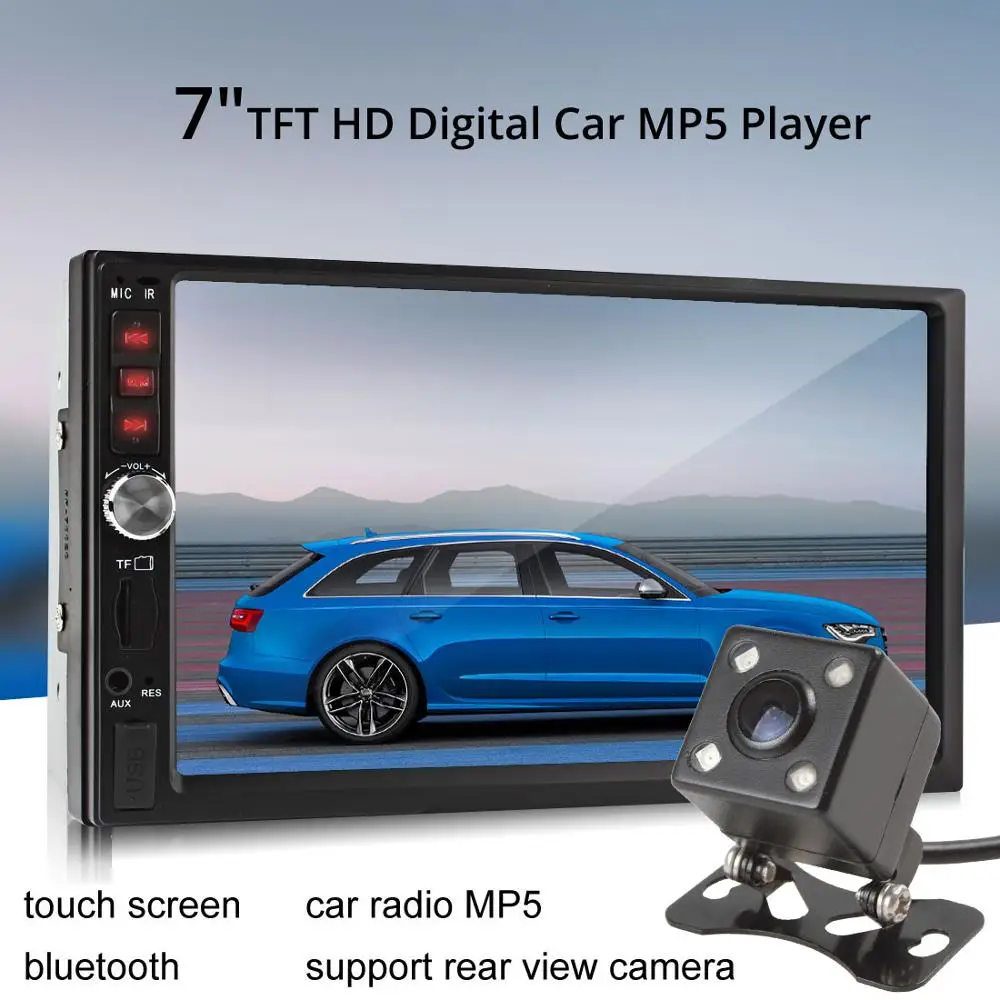 7012B 7 дюймов TFT экран Bluetooth автомобильное радио стерео MP3 MP5 Аудио Видео плеер 2-Din 12 в FM AUX USB SD MMC+ авто камера заднего вида