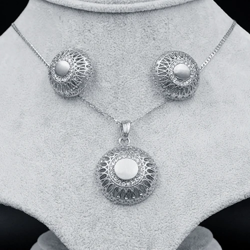 Earrings Necklace S Sunny Jewelry Макси Дубай ювелирные наборы для женщин колье серьги кулон сплав Циркон круглый цветок Роскошные Дубай ювелирные изделия подарок - Окраска металла: Earrings Necklace S