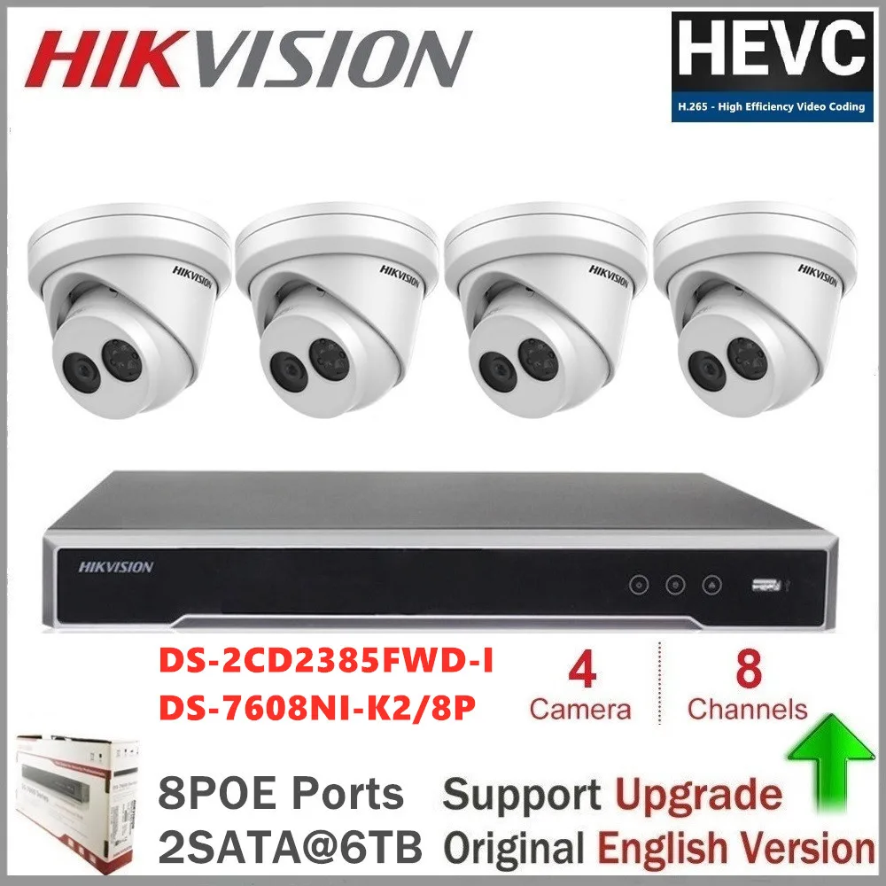 

Камера видеонаблюдения Hikvision, инфракрасная камера безопасности, 8 каналов, 4K, POE, NVR, 4 шт.