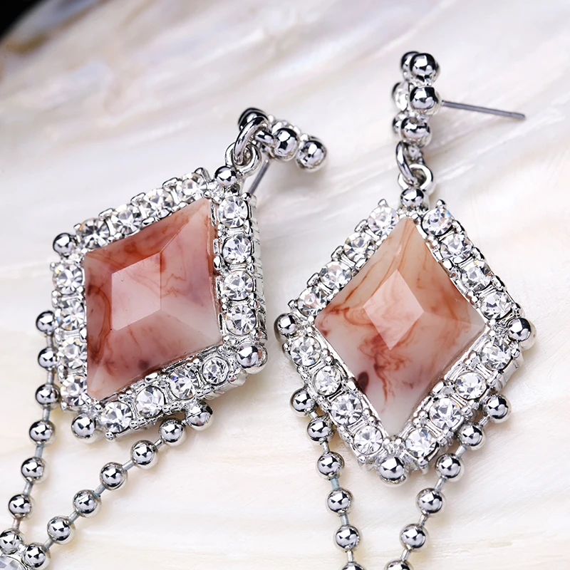 Серьги-капли серебряного цвета квадратные серьги из розовой смолы для свадьбы