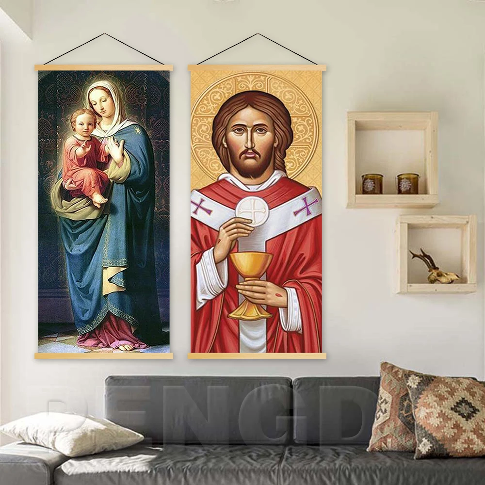 Домашний декор печать картин холст христианский исус Дева Мария плакат