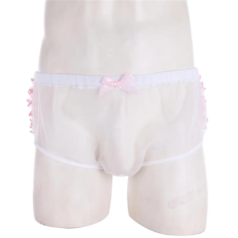 Мужское нижнее белье Sissy, трусы, трусы с оборками и кружевной отделкой, Легкие прозрачные трусы из органзы, трусы для нежных геев, нижнее белье