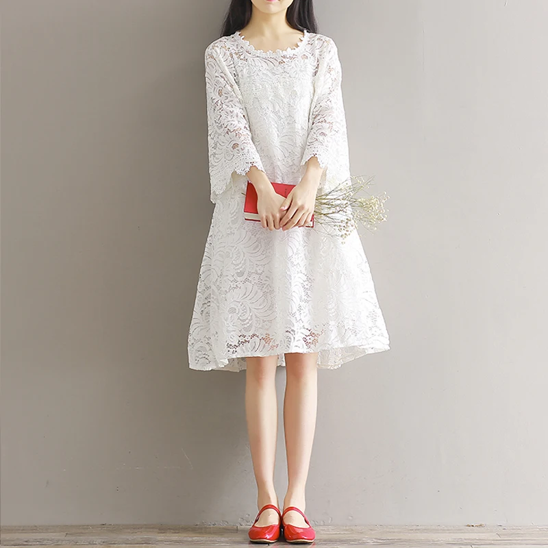 2017 летние небольшие свежие средней длины белое сказочное платье кружева Лолита