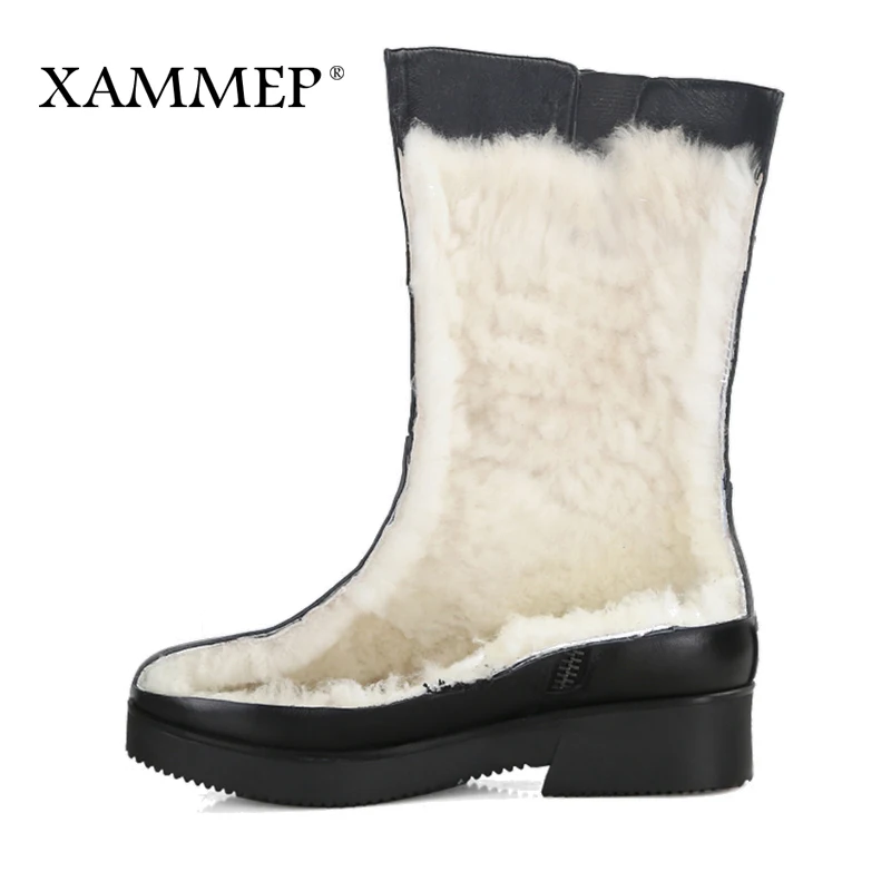 Женские зимние ботинки Xammep из натуральной кожи сапоги шерсти на платформе до 43