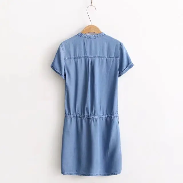 Новое летнее женское джинсовое платье с v-образным вырезом на шнуровке коротким