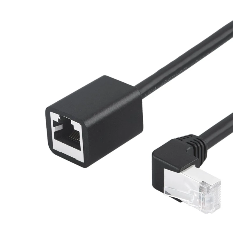 

Cat6 экранированный Удлинительный кабель мужской/женский вниз угол, FTP Cat6 Ethernet шнур патч-кабель, Позолоченный Контакт, 0,5 м (1.64FT) черный
