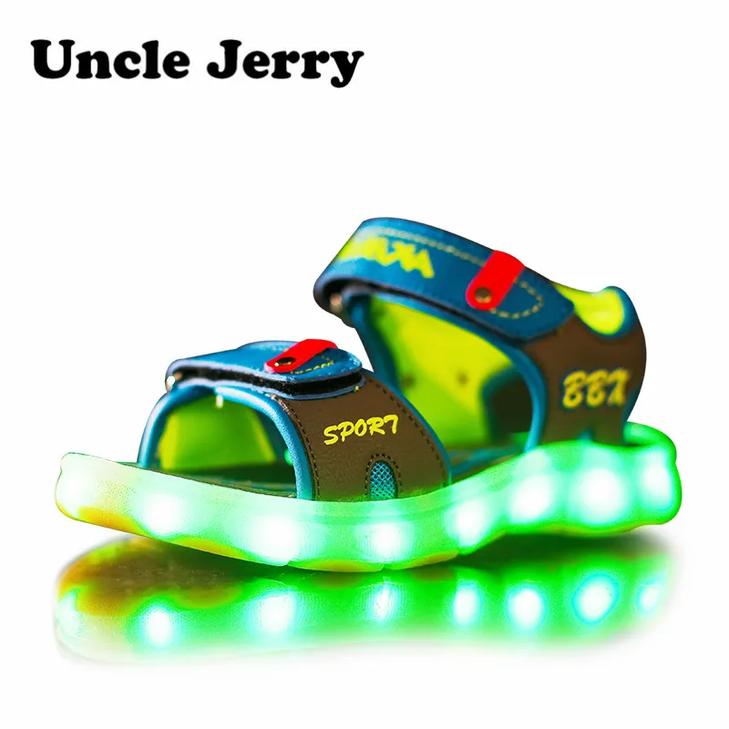UncleJerry/светодиодные сандалии для мальчиков и девочек; Зарядка через usb; детская светящаяся обувь; детская летняя обувь