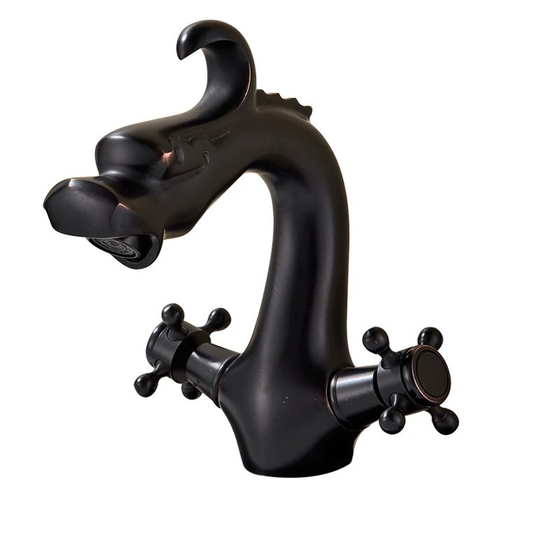 Black Bronze A Хромированный кран для раковины в стиле дракона с двумя ручками, смеситель для раковины для ванной комнаты, кран для горячей и холодной воды на одно отверстие - Цвет: Black Bronze A