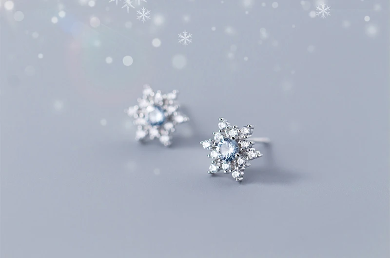 Модные снежинки снежный цветок подарок Edelweiss блестящие настоящие циркониевые амулеты стерлингового серебра 925 Серьги гвоздики ювелирные изделия
