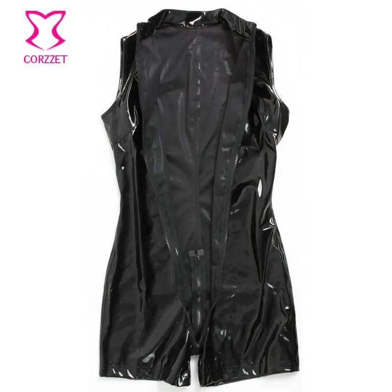 Эротический черный спандексный костюм для женщин женский комбинезон с молнией