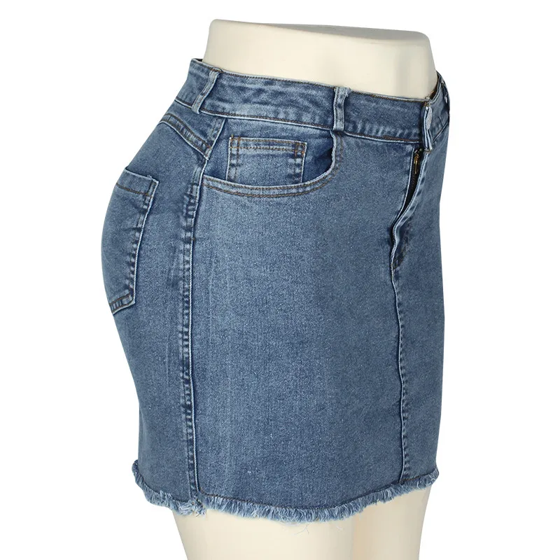 Light blue Chrleisure летние джинсовые юбки с высокой талией женские Новые облегающие джинсовые юбки женские короткие юбки с карманами 4 вида цветов - Цвет: Light blue