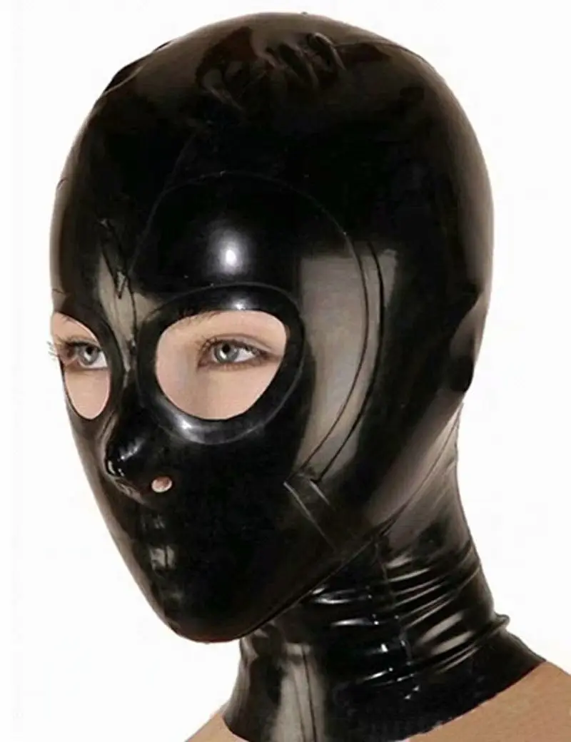 

Realistic Latex Mask Open Eyes and Nostrils Rubber Unisex Hood Black