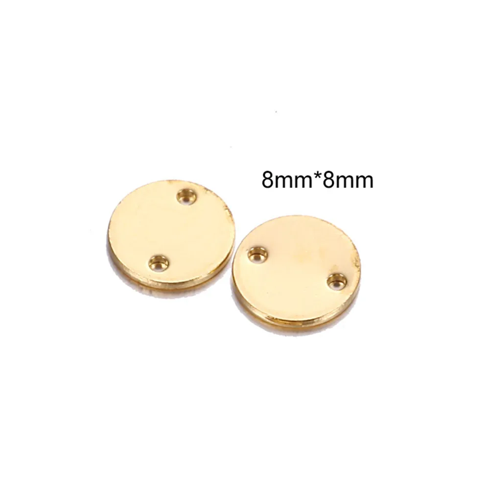 Gold color 8mm 20 шт./партия медная полированная поверхность круглые маленькие штамповки Пустые бирки Подвески два отверстия Монета диск подвески для Diy ювелирных изделий - Окраска металла: Gold color 8mm