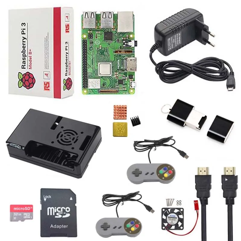 Raspberry pi 3 Model B + стартовый комплект 32 ГБ карта ABS чехол HDMI 5 В А мощность радиатор 2 шт