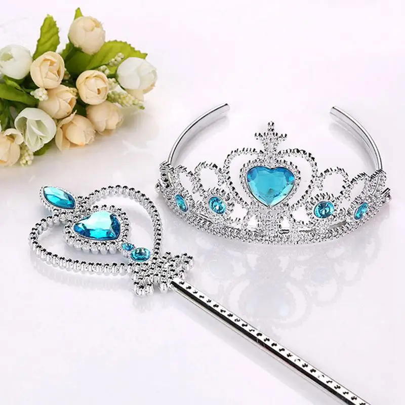Для девочек 2 шт./компл. Принцесса Эльза \'s Tiara аксессуары для детей Алмазные коронки+ Эльза волшебные палочки для девочек для рождественской вечеринки, подарок на праздник