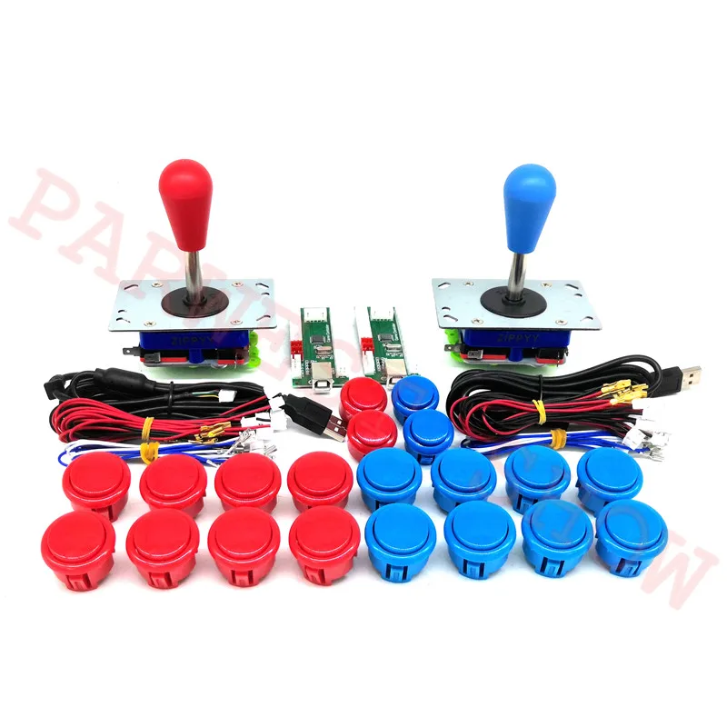 Red with Blue DIY аркадные наборы USB игровая плата управления с овальным шариком Zippy джойстик+ 16 шт 30 мм Sanwa стиль кнопки+ 4 шт 24 мм кнопки - Цвет: Red with Blue