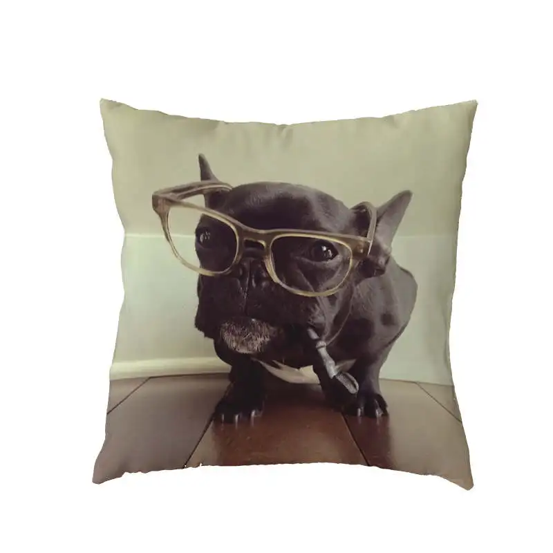 Стильный милый чехол для подушки Французский бульдог шляпа Усы Солнцезащитные