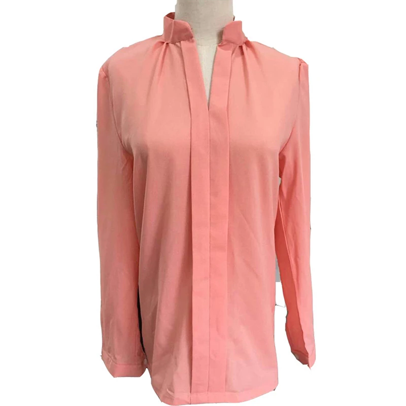 Женская шифоновая блузка с V образным вырезом и длинным рукавом|office shirt|chiffon