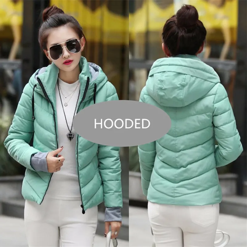 Sky Blue--Hooded Повседневная Женская однотонная стеганая куртка короткая осенне-зимняя стеганая куртка женские пальто с капюшоном женские парки с перчатками пальто - Цвет: Sky Blue--Hooded