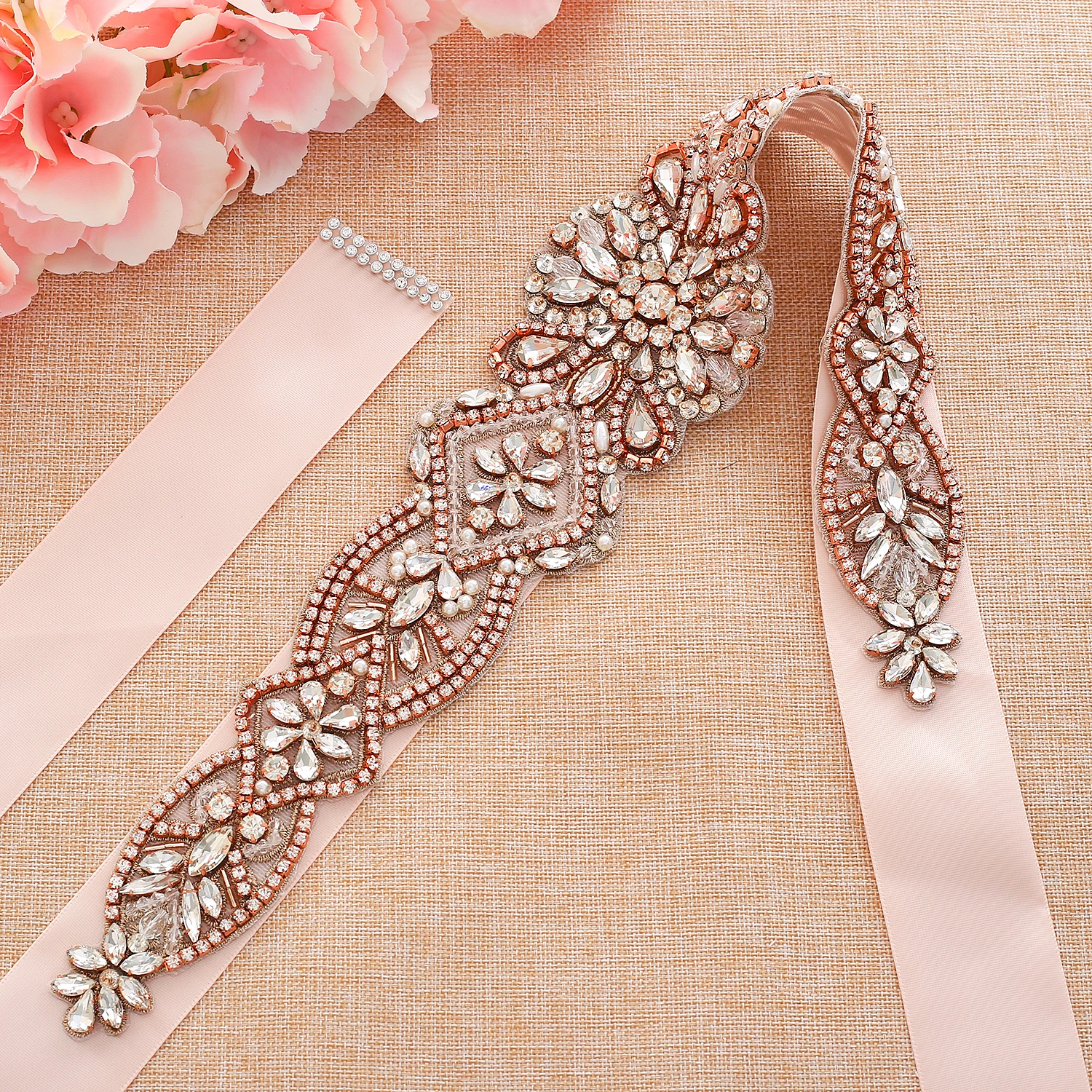 Кристальный жемчуг свадебный пояс розовое золото стразы для свадебных платьев