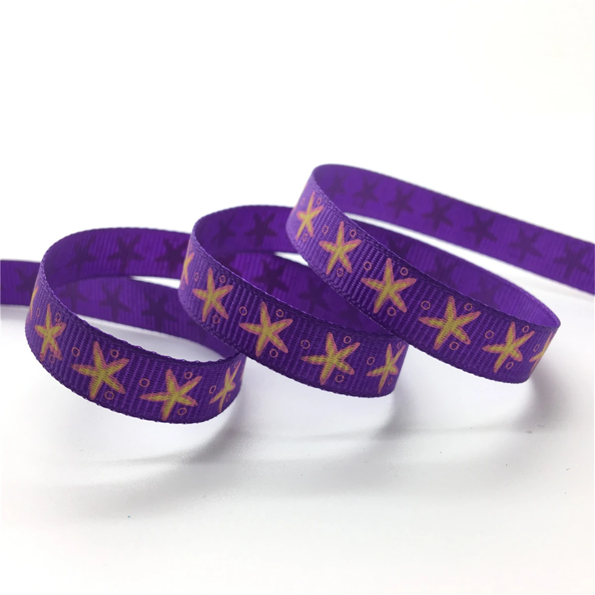 Purple 5 ярдов 3/8 ''10 мм напечатанная Морская звезда Grosgrain лента бант для волос/Рождество/свадьба DIY шитье,# GD241-250 - Цвет: Purple