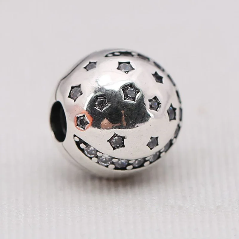 Original Beads Fit Bracelet Charm 925 Sterling Silver Lock Stopper Clip Star Moon With Paved Clear Zirconia|beads clips|fit pandorastopper charms |