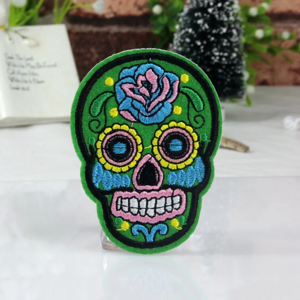 DIY Skull Clothes patch Appliques Flower Skeleton Embroidery Iron On Patches Sew Motif Badge | Дом и сад