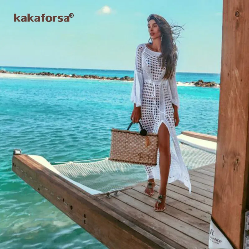 Kakaforsa ажурное трикотажное бикини накидка сексуальные женские пляжные покрывала