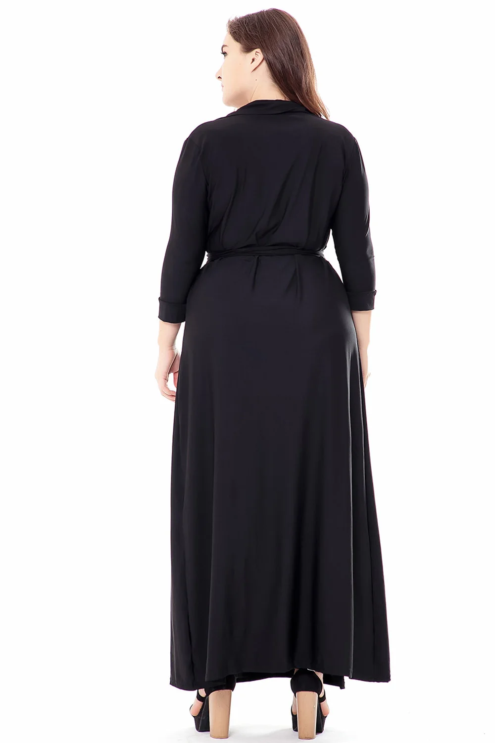 Европейское черное платье большого размера 6XL женское длинное с запахом и