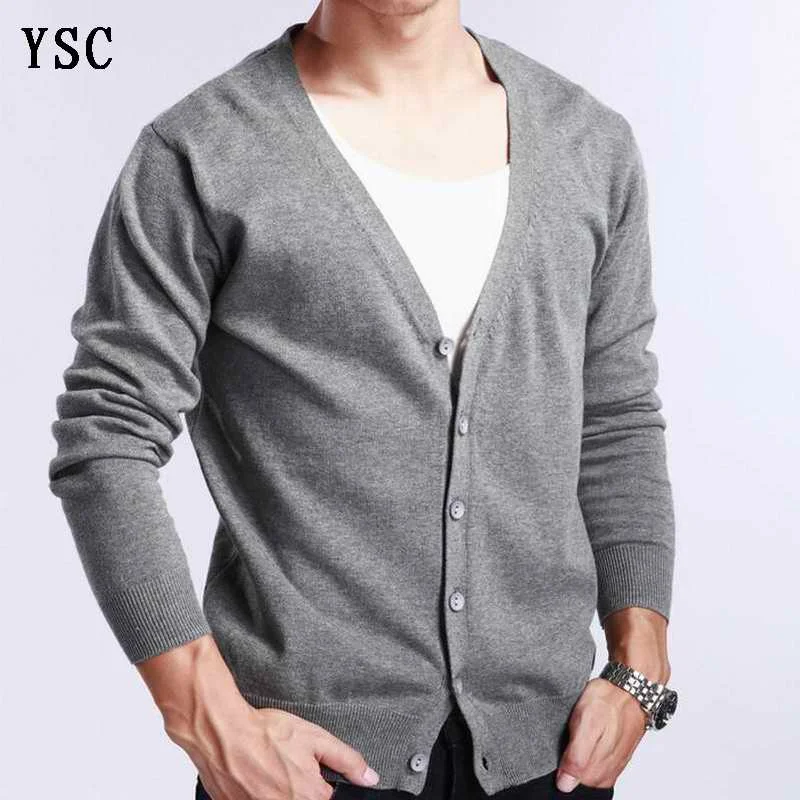 YUNSHUCLOSET весенний разноцветный Однотонный свитер с v-образным вырезом верхняя одежда мужской кашемировый кардиган вязаный