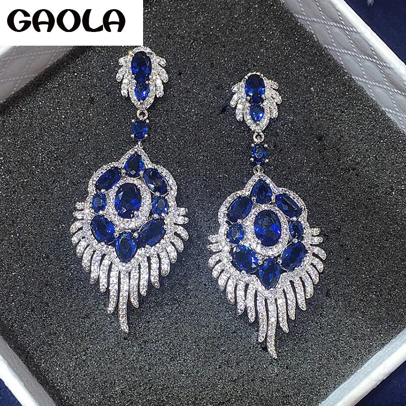 

GAOLA 4 Colors Jewelry Cubic Zirconia Long Big Flower Dangle Earrings For Women Bijoux GLE5580Y
