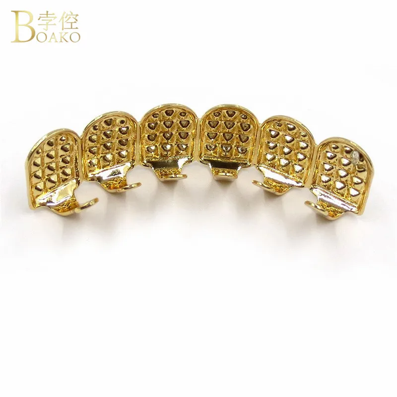 Gold Top BOAKO хип-хоп золотые зубы Grillz Iced Out CZ зубы шапки верхние и нижние грили стоматологические рот панк вечерние зубные Рэппер Украшения для тела - Окраска металла: Gold Top