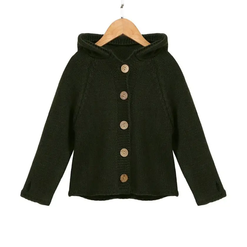 Army Green Коллекция года, Однотонный свитер с капюшоном для маленьких девочек вязаные пуловеры с капюшоном кардиган, свитера теплое зимнее пальто, одежда, p30 - Цвет: Army Green