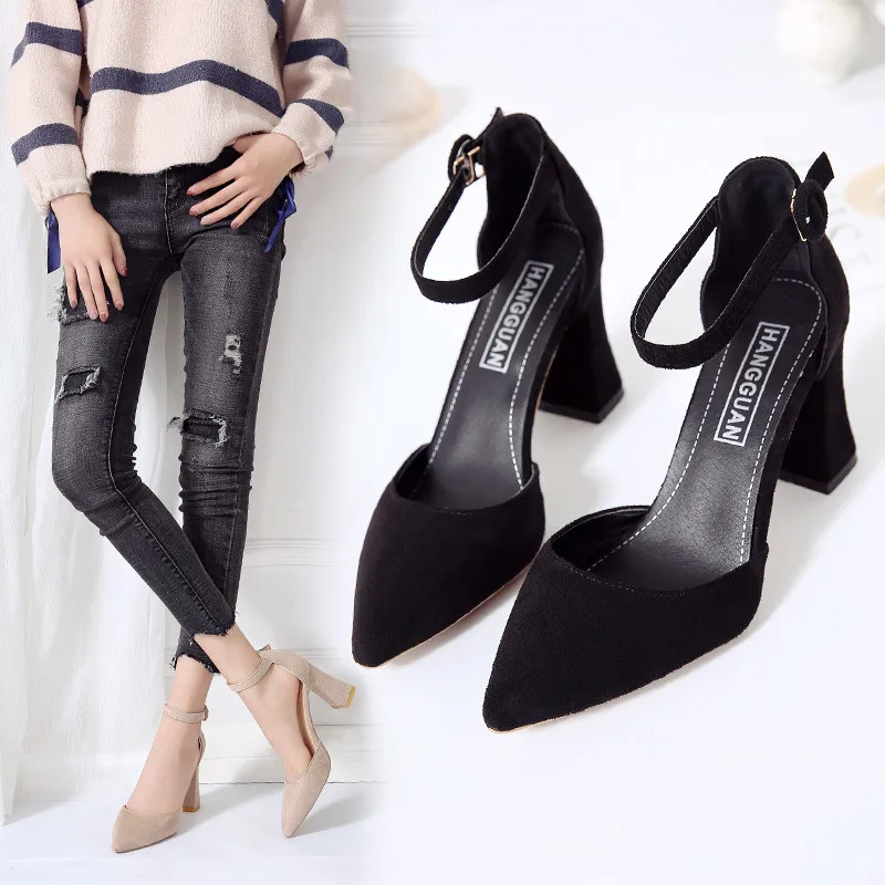 2020 spring ne2020 new word pointed high heels thick with sandals female hollow suede mujer v90 | Обувь