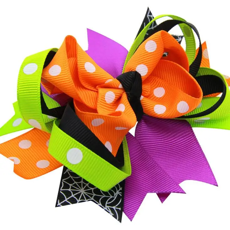 100 шт Хэллоуин волос бант счастливый оранжевый черный блестящий заколка для