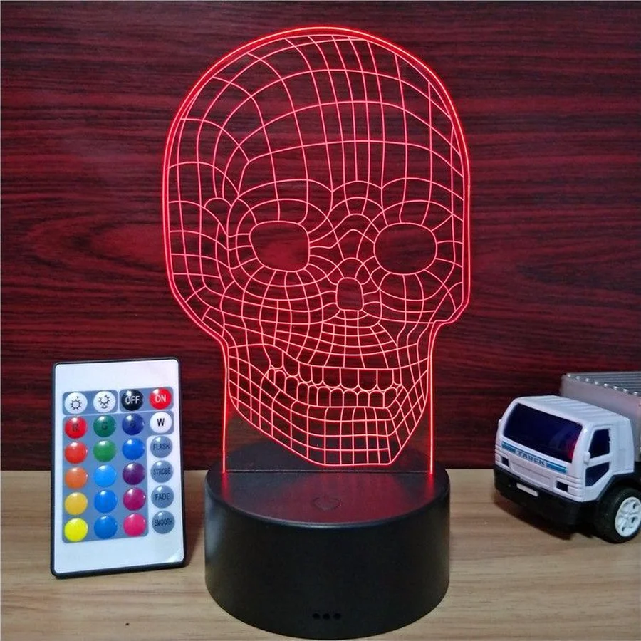 Череп Новинка 3D разноцветная Иллюзия визуальный ночник USB Сенсорная акриловая