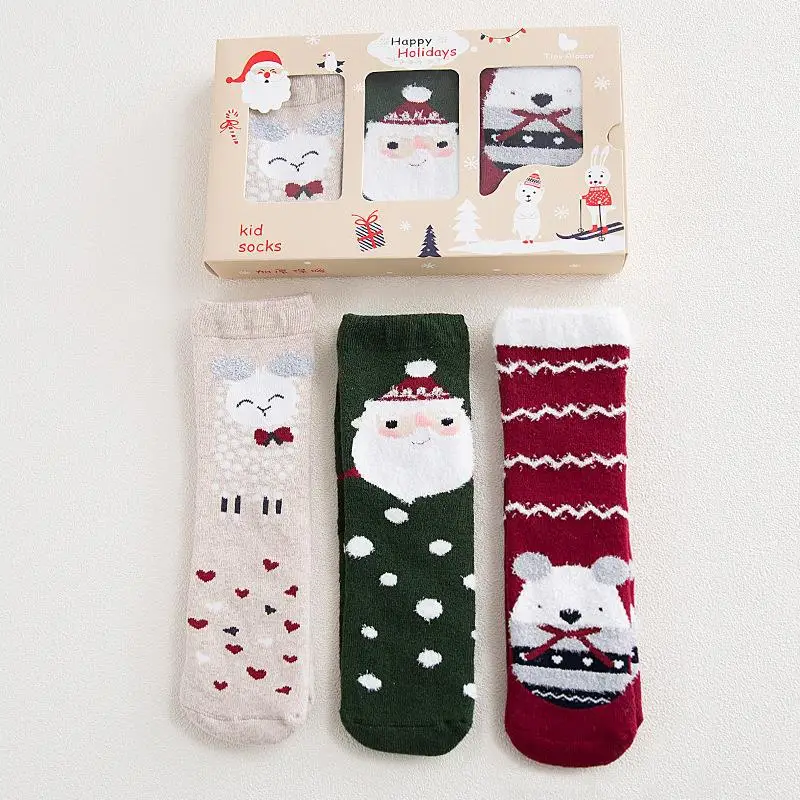 Toddlers Winter Super Soft Warm Cozy Fuzzy Santa Fleece-lined Christmas Gift Slipper Socks Cartoon Casual Blend Crew | Детская одежда и