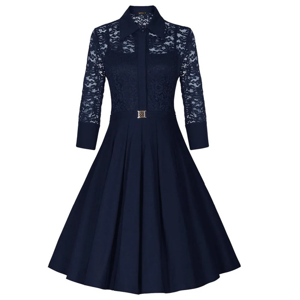 Женское винтажное платье рокабилли черное синее вечернее с цветочным кружевом и