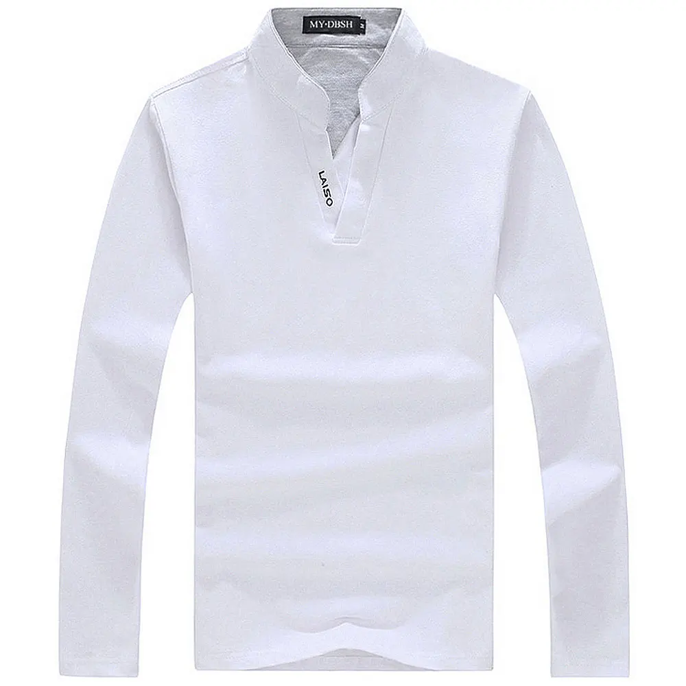 Новая мужская мода бутик хлопок отдых стоячий воротник с длинным рукавом рубашки