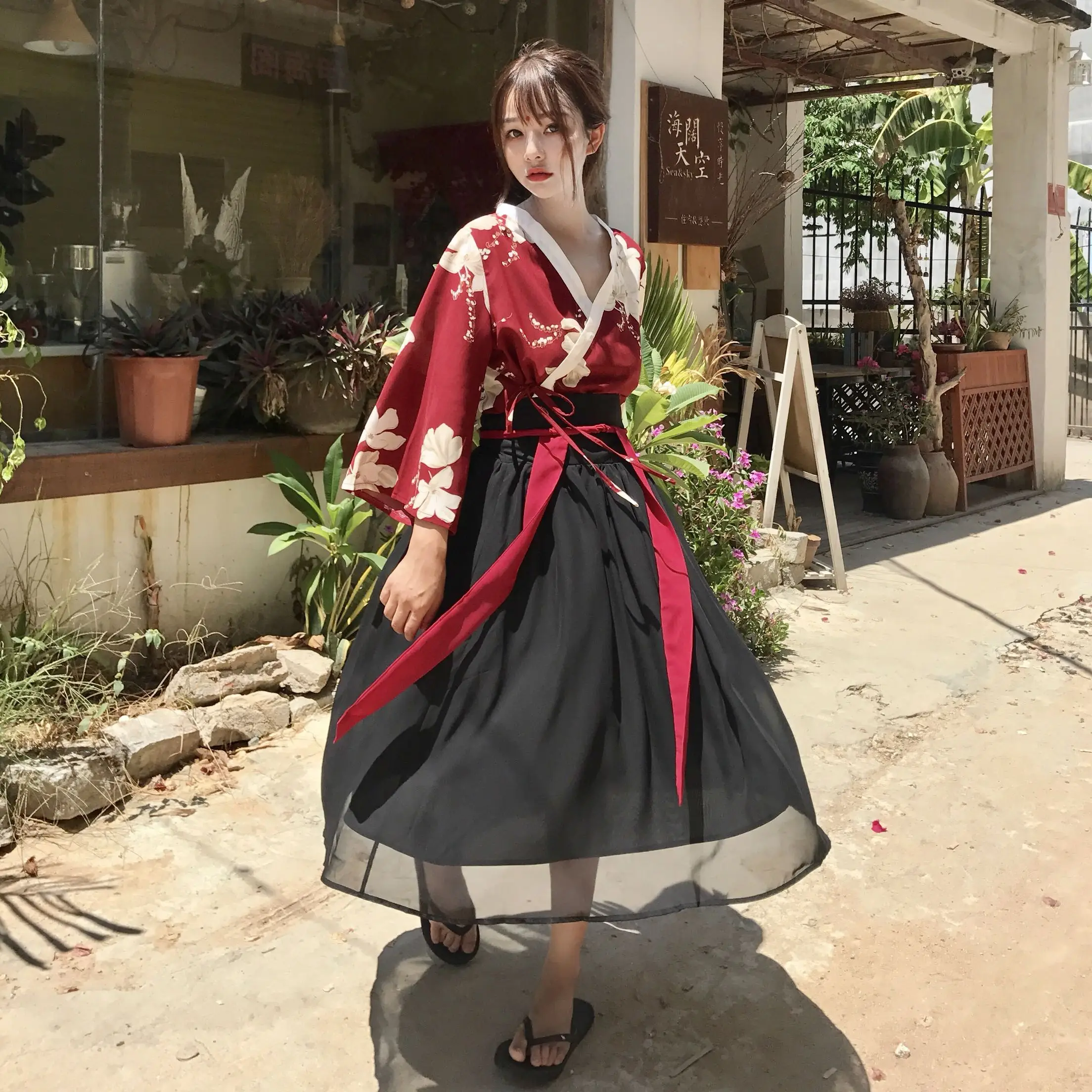 Женское вечернее платье в японском стиле ретро кимоно с цветочным принтом и