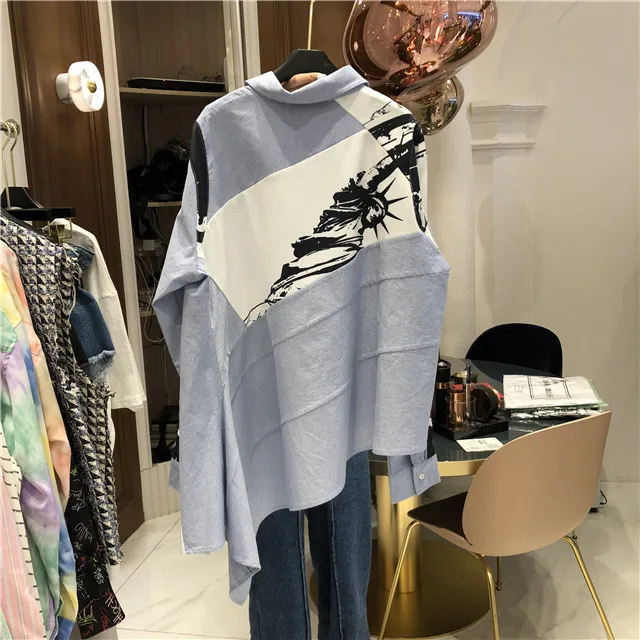 Рубашка женская EWQ с длинным рукавом и принтом чернил весенняя 2020 | Женская одежда