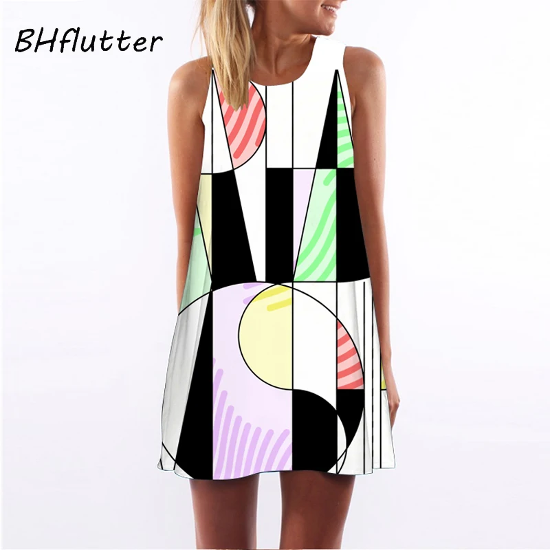 BHflutter мини-платье с цветочным принтом для женщин, стиль, без рукавов, летнее шифоновое платье, повседневные свободные платья в стиле бохо, Vestidos Verano