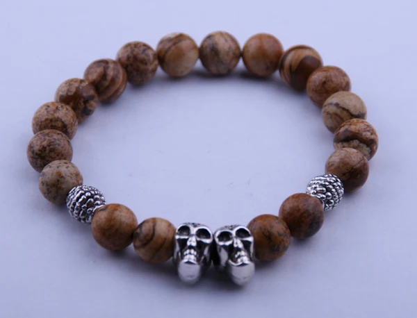 

MOODPC Free drop shipping 8mm natual semi precious Lava bracelet energy stone with skull beads Bracelets